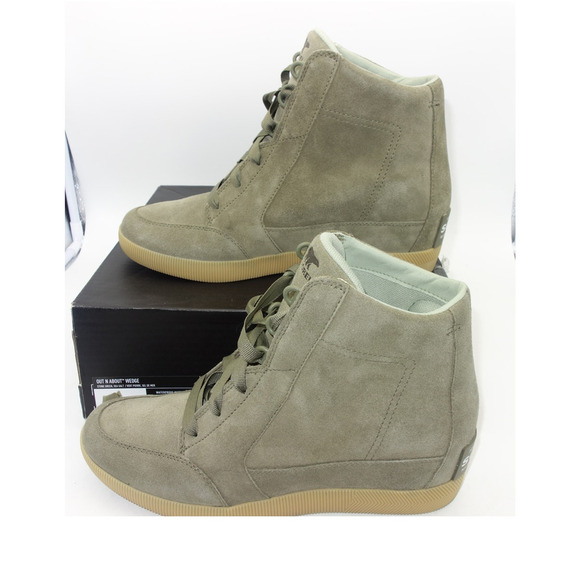 NEW Sorel Out N About Stone Green Wedge Ankle Boots Shoes Women's 12 - Picture 2 of 8